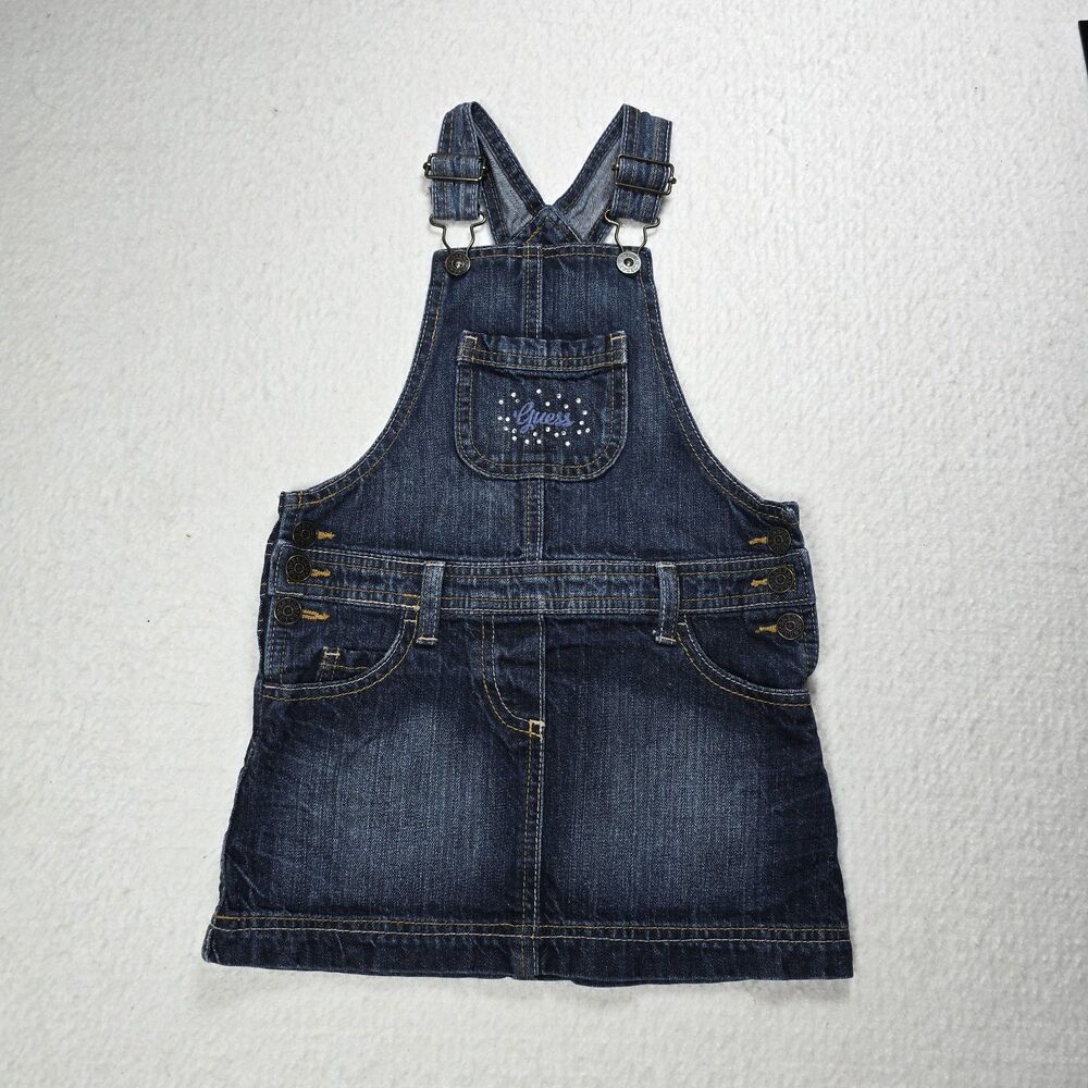 Guess Kids Blue Denim Overall Dress Butterfly Size 5